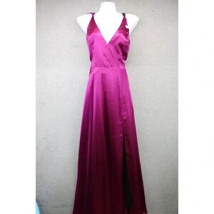 Betsy & Adam V-Neck Strappy Satin Evening/Prom Dress-Size 10-Purple/Black-NWT